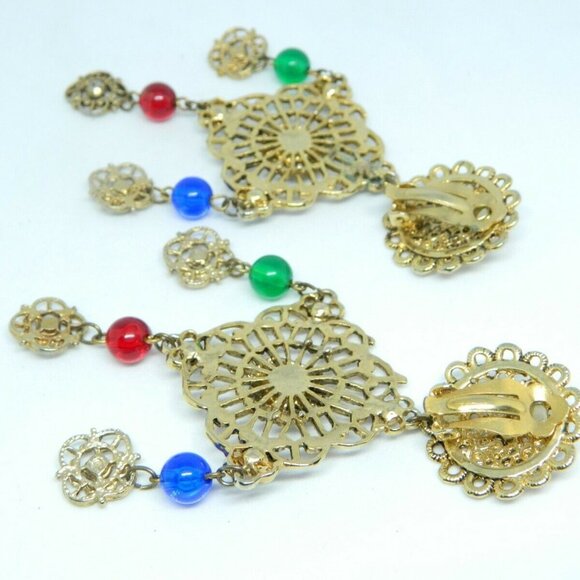 Renaissance Inspired Gold Tone Multi-Color Earring - Picture 4 of 5